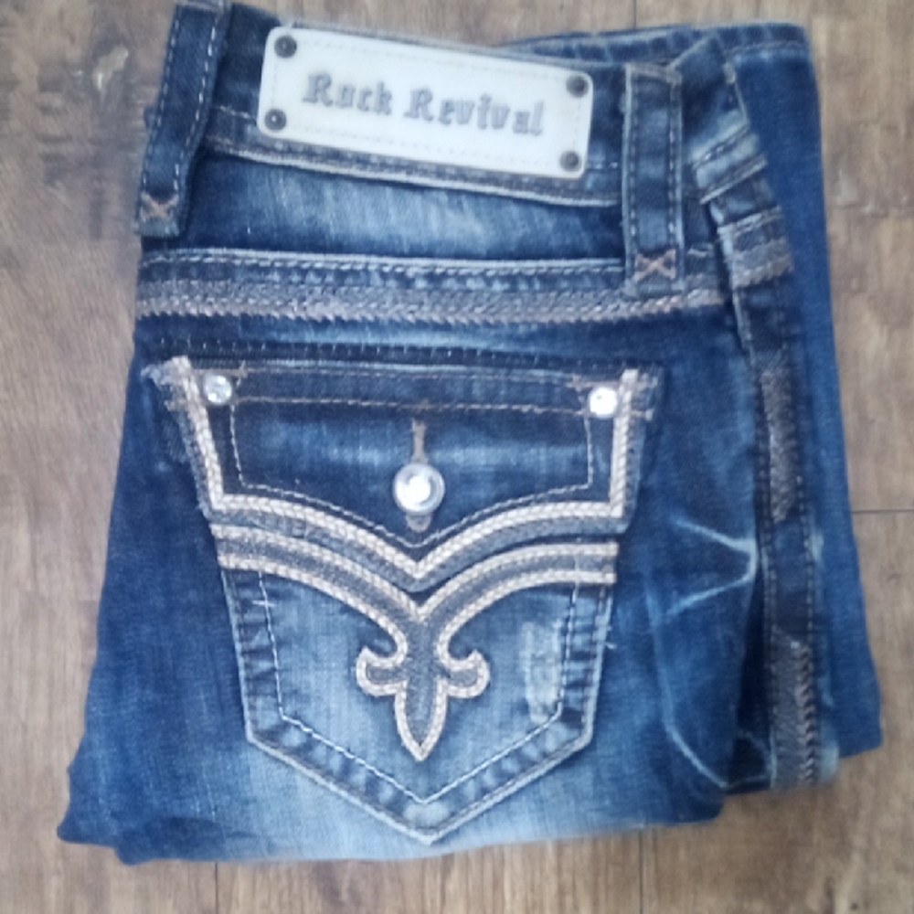 Rock Revival NWOT Women's 26 Bootcut Ashley Distressed Faux Leather Flap Pockets